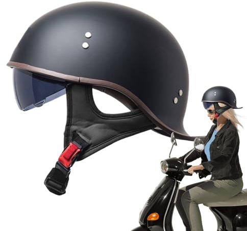 Svart motorcykelhjälm | halvskalshjälm för kvinnor | unisex motorcykeltillbehör för racerbana terrängkörning träning elektrisk skoter