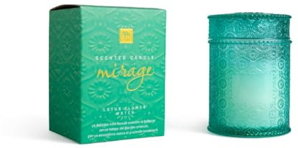 Candela profumata Mirage Lotus Flower & Water in vetro turchese inciso – Profumo di fiori di loto e acqua – Idea regalo elegante 1406g/460g