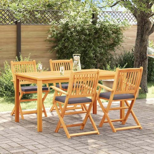 Holamys Klappstuhl 4er-Set Grau, 49x57,5x92 cm, Massivholz Akazie, klappbar, für Garten, Terrasse, Balkon, Outdoor-Sitzgelegenheiten