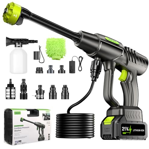 YKYI Cordless Pressure Washer Battery Powered, 30 Speed Level, 1200 PSI Portable Power Washer with 6-in-1 Nozzle, 24FT High-Elastic Hose, Handheld Pressure Washer for Car, Garden Cleaning (Gray)