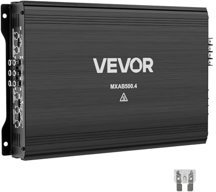 VEVOR Amplificatore Audio per Auto a 4 Canali Potenza a Ponte di Classe AB max. 4x250 W a 4 Ohm/4x 500 W a 2 Ohm, Amplificatore per Veicoli Multicanale 14,4V CC Larghezza di Banda 10 Hz-50 kHz