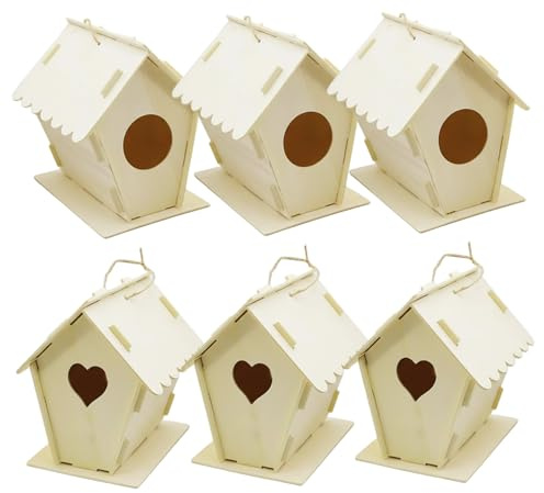 Faroby Casetta per Uccelli in Legno, Kit casetta per Uccelli da 6 Pezzi per Bambini, Casette per in Legno Non Finite Fai-da-Te da dipingere con Corde sospese