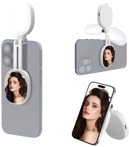 Luce circolare con supporto per telefono con modalità di illuminazione fredda calda naturale Design pieghevole 90 minuti Tempo di funzionamento per live streaming Riflettore portatile del telefono