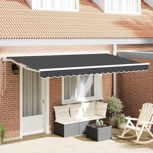 Einziehbare Markise für Garten, Halbkassettenstruktur mit Aluminiumrolle, Polyesterstoff mit PU-Beschichtung, pulverbeschichteter Stahl- und Aluminiumrahmen, manuelle Kurbel