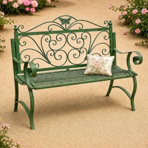 DanDiBo Gartenbank Wetterfest Metall 2 Sitzer Sitzbank Outdoor 120 cm Patina Grün Balkon Bank Parkbank Garten Bank