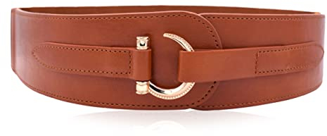 TeeYee Damen Mädchen PU Leder Breiter Gürtel Fashion Haken Schnalle Elastisch Tailleband Taillegürtel braun L