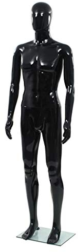 vidaXL Full Body Male Mannequin with Glass Base and Adjustable Body Parts in Glossy Black – Lightweight, Durable, and Easy to Assemble - Ideal for Displaying Clothes, Wigs or Shoes