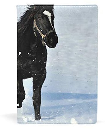 FANTAZIO Lehrbuch-Cover für Pferde, die auf sauberem Schnee laufen, passt für kleinere, dünnere Bücher bis 22,6 x 14,5 cm