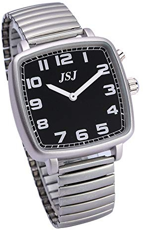 VISIONU Sprechende Armbanduhr, analog, quadratisch, mit Weckfunktion, Anzeige der Uhrzeit und Datum auf Französisch, schwarzes Zifferblatt, ausziehbares Armband TFSW-1708F