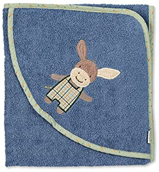 Sterntaler Kapuzenbadetuch Esel Emmilius, geeignet ab Geburt, weiches Frottee-Badetuch mit Kapuze und appliziertem Esel Emmilius Motiv, kuschelig nach dem Baden – Blau – 100x100x0,5 cm