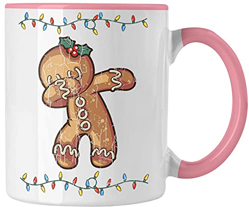 Trendation - Weihnachten Tasse Lebkuchenmann für Kinder Weihnachtstasse Lustig Geschenk Becher Jungs Jungen Mädchen Cute Lebkuchen Grafik (Rosa)