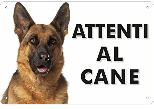 Pubblimania Cartello Attenti al Cane Pastore Tedesco - Targa Segnaletica in Alluminio composito 3 mm di spessore - Resistente alle Intemperie e ai Raggi UV - Fori Pre-perforati (Cm 20x15)