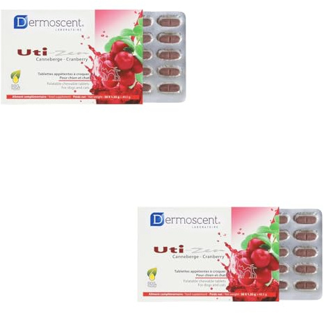 Dermoscent UTI-Zen | Doppelpack | 2 x 30 Kautabletten | Ergänzungsfuttermittel für Hunde & Katzen | Mit Kranbeeren-Pulver