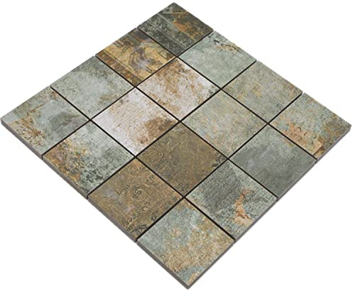 Keramik Mosaik Medio Keramikmosaik Feinsteinzeug beige braun grün matt Wand Boden Küche Bad Dusche