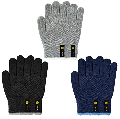 Migliore Wear 3 Paar Winter Kinder Handschuhe - Vollfinger für Jungen Mädchen, Warme Strickhandschuhe Stretch für 6-10 Jahre