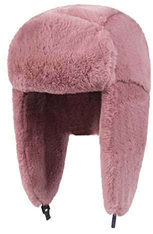 Ciamlir Russische Mütze Unisex Winter Warme Mütze Ohrenklappe Trapper Russische Mütze Verdicktes Futter Uschanka Skifahren Winddichte Mützen Bombermütze,Pink,57Cm