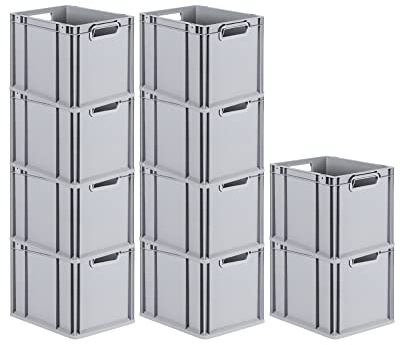 PROREGAL SET SUPER ÉCONOMIQUE 10x Bac Euro NextGen Grip | HxLxP 32x30x40cm | 30 litres | Poignées ouvertes | Fond lisse | Eurobox, boîte industrielle, boîtes de rangement, empilables