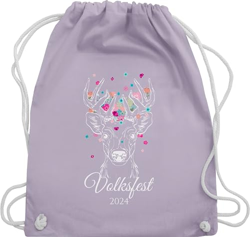 Turnbeutel Rucksack - Kompatibel Oktoberfest - Volksfest Hirsch Geweih - Unisize - Pastell Lila - oktoberfest-tasche trachten blumen tasche trachtenrucksack bayrisch beutel trachtenrucksäcke