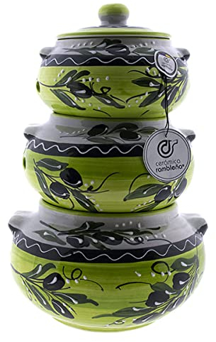 CERAMICA RAMBLENA | Vasetti da cucina | Barattolo per patate | Barattolo aglio | Vaso cipolle | Barattoli da cucina | Piramide Modello 01 | Decorazione 100% fatto a mano | 22x22x32 cm