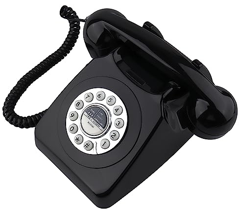SIXDEFLY Retro Telephone, Classic Landline Telephone Vintage Old Fashioned Corded Telephone with Redial Function,for Home & Office Decor, Black