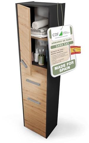 CDF Hochschrank SCHMAL HOCH-Schrank Badschrank 40 cm Breit Badezimmerschrank Nischenschrank Badmöbel für Kosmetik Handtücher Badezimmer Bad WC Toilette Flur Stehend Eiche Artisan/Anthrazit | 30x40x170
