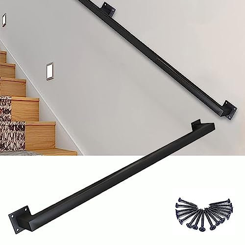 Pasamanos Negro para Escaleras | Barandillas de escalera de hierro forjado de metal para interiores y exteriores | Pasamanos de escalera de seguridad antideslizante con soportes de pared, 30-600 cm (