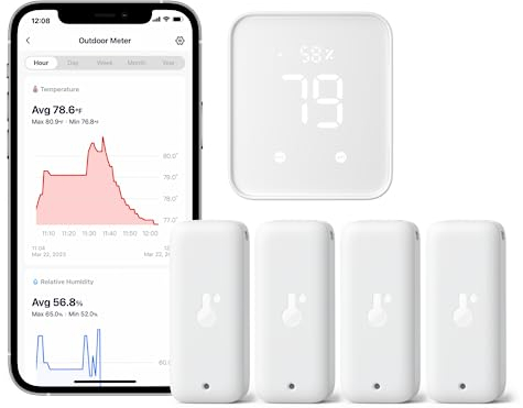 SwitchBot Matter Thermometer Hygrometer Innen und Außen 4Pack mit Hub2, IP65 Wasserdichter Temperatur und Feuchtigkeitssensor, Kompatibel mit Apple Home, Alexa, GoogleHome, IFTTT