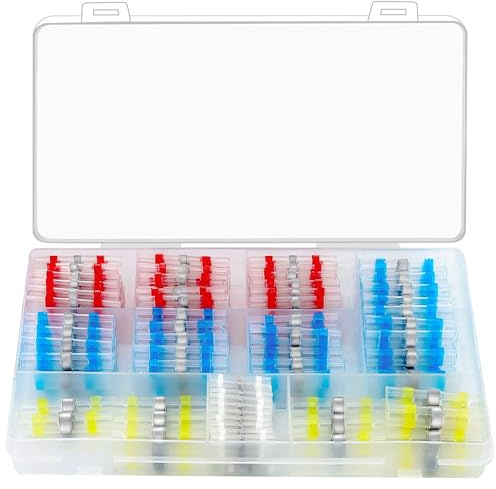 Goysen Lötverbinder Set 220 Stk, Kabelverbinder Wasserdicht mit Transparent Schrumpfschlauch, 4 Größen Kabel Quetschverbinder Set