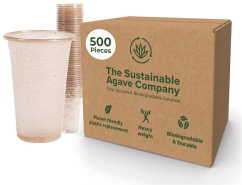 Sustainable Agave Co - Sweet Agave Fiber Cups - 12 Ounce - 500 Count - Biodegradable, Plant-Based, Made With Upcycled Materials - Clear