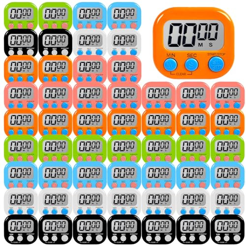 54 Pcs Kitchen Timer Bulk with Small Magnetic Backing Stand Liubeili Digital Timers Manual Electronic Alarm Clock Visual LCD Display for Teacher Toothbrush Exercise Oven Classroom Baking