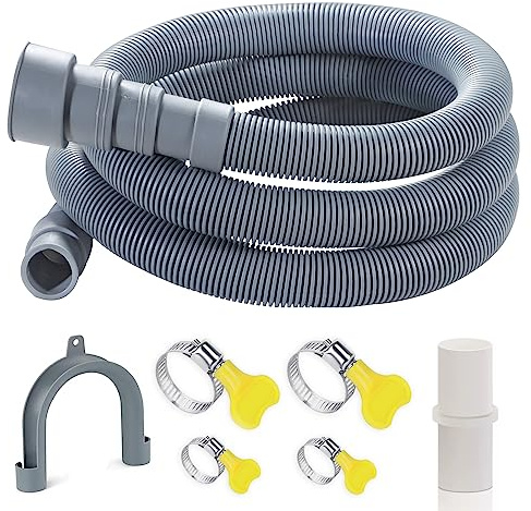 Elyfree 6.5 Feet Washing Machine Drain Hose Universal, Flexible Washer Drain Hose Extension Kits Corrugated Dishwasher Hose w/ 1 Adapter 4 Clamps 1 U-Bend Holder