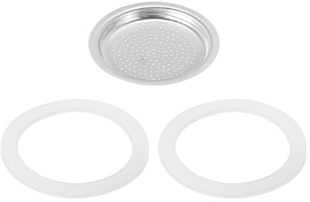 QUARKZMAN Pièces de Rechange pour Cafetière Italienne en Aluminium Avec 1 Filtre et 2 Joints D'Étanchéité en Silicone 50x41x5mm pour Cafetière Moka 2 Tasses (Argent)