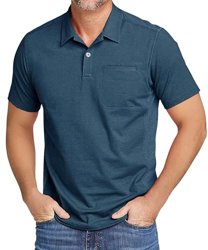 zitysport Poloshirt Kurzarm Herren Regular Fit Golf Shirt Schnelltrocknen Atmungsaktives Polohemd Herren Knitterfrei Outdoor Shirt Männer Sport Polo T-Shirts mit Brusttasche(Indigo-M)