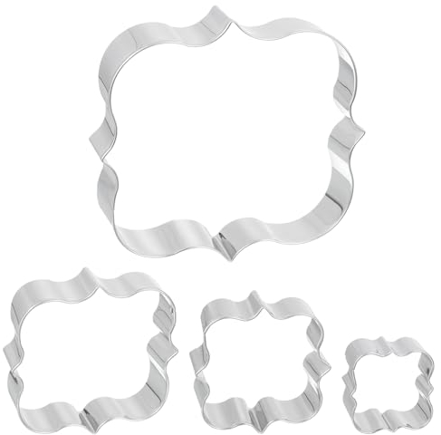 sourcing map Cookie Cutter Set for Baking Stainless Steel Silver Tone Square Frame Extra Large + Square Frame Large + Square Frame Medium + Square Frame Small