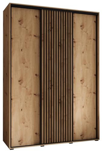 MEBLE KRYSPOL Sapporo 1 Moderner Schrank mit DREI Schiebetüren mit Stange, Regale - Aufbewahrungsschrank für Schlafzimmer, Wohnzimmer - 205,2x180x45 cm - Artisan Artisan Schwarz