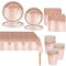 Rose Gold Shiny Glitter Diamond Party Tableware for Women/Girls,81pcs Rosegold Birthday Dinnerware Paper Plates Cups Napkins and Tablecloth Set for Her Birthday Gifts Party Supplies Table Décor