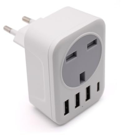 AJP 15W European USB Charger Plug with 3 USB Ports 1 UK to European Plug Adapter TYPE C European USB Charger Plug - Compact Travel Plugs UK to EU - European USB Plug for Spain Turkey Greece Germany