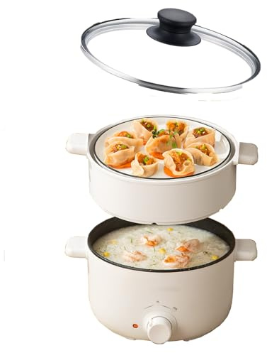 FfiMe 5L Marmite électrique avec cuiseur Vapeur, cuisinière multifonctionnelle Portable, température réglable à Trois Vitesses, revêtement antiadhésif, résistance aux Hautes températures et Facile