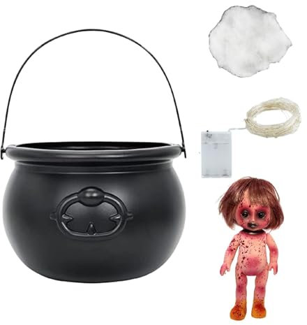 Halloween kittel med – halloween svart kittel krukor med LED-lampor
