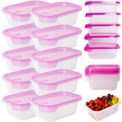 Mypicompany. Contenitori ermetici per alimenti, 10 pezzi (10 x 500 ml). Contenitori per alimenti adatti per microonde e lavastoviglie. Contenitori in plastica con coperchio colore rosa.