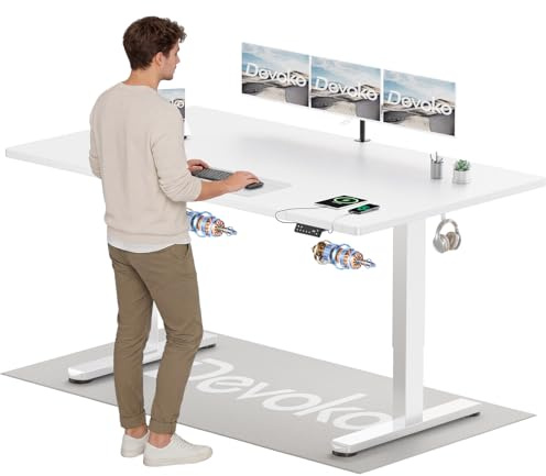 Devoko Höhenverstellbarer Schreibtisch mit 2 Motoren，25mm Einteilige Tischplatte, 180x80 cm Elektrisch Computertisch mit Kabel Management, weiß - Perfekte Ergonomie für Dein Büro