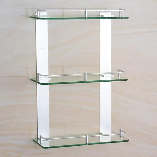 Aioneer Schwebende Glasregale, Dreifach-Glasregal, Wandmontierter Bad-Organizer Aus Aluminiumglas, Badezimmer-Glas-Organizer-Gestell Für Toilette, Küche, Dusche, SilberSilver-60cm