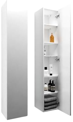 Milionmeblicom Armadio pensile per il bagno, 160 cm x 30 cm x 30 cm, pieghevole, con apertura telescopica, porta destra/sinistra, bianco opaco