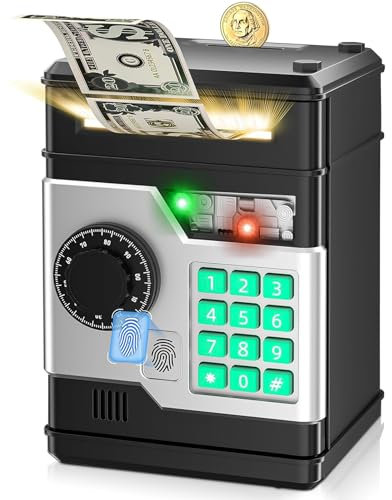 weiclianhp Elektronische Kinder Tresor, Fingerabdruck-Entsperrung Passwort Spardose Kinder für Kinder ab 3 Jahren, Tresor Kinder mit Code Piggy Bank für Münzen, Bargeld