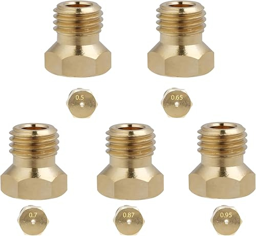 5pcs Gasdüsen für Gasgrill, Düsenset für Butangas, Universal-Einspritzdüsen aus langlebigem Messing, 0,5/0,65/0,7/0,87/0,95 mm, Gasdüse, Flasche für LPG-Kochfelder und Erdgaskochfelder