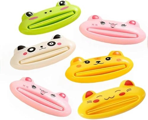 6Pcs Color Random Frog Tube Squeezers Toothpaste Dispenser Toothpaste Rolling Holder Animal Bear Frog Panda Pig Tube Rolling Squeezer, Daily Living Aids Accessories