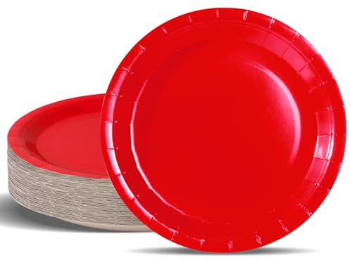 PYAILI Stoviglie per Feste Rosso 50 pezzi Piatti di Carta per Feste in 23 CM Piatti Carta Getta Rotondi per Compleanno