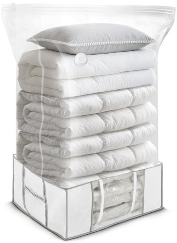 Jumbo Size Clothes Storage Tote, 87L Large Capacity Organizer with Vacuum Storage Bag for Comforters, Blankets and Bedding, Pack of 2