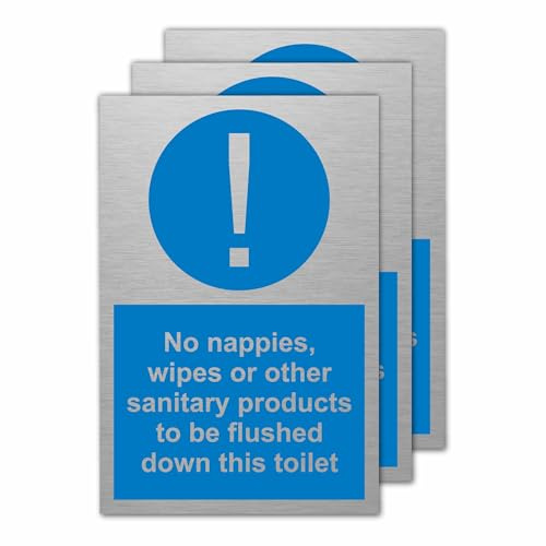 Slimline Aluminium Toilet Sign – 100 x 150mm – “No Nappies, Wipes or Sanitary Products” – Self-Adhesive, Durable Washroom Sign (Single or 3 Pack) (3)