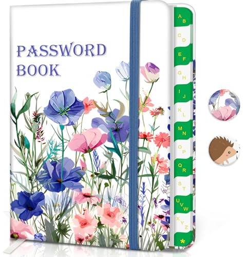 BLESWIN Taccuino Per Password Con Schede Alfabetiche, Organizzatore Di Indirizzi Internet E Password 12 * 15,5 Cm, Taccuino Per Password Con Banda Elastica Di Sicurezza